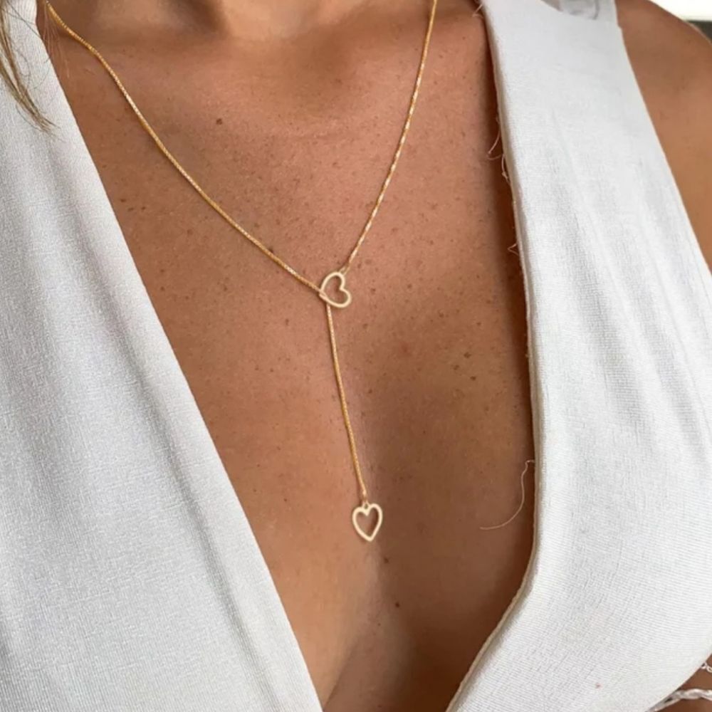 Double Heart Dangle Necklace